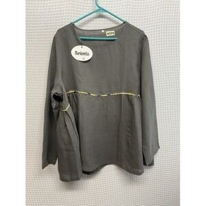 NWOT Mordenmiss Gray Flowy Long Sleeve Tunic Top Women XL China 100% Linen